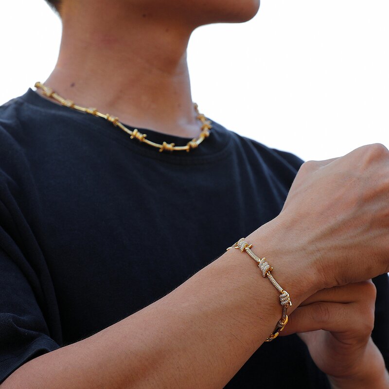 Hip Hop Jewelry Cuban Chain Set Factory - Thorns Necklace Barbed Wire Bracelet