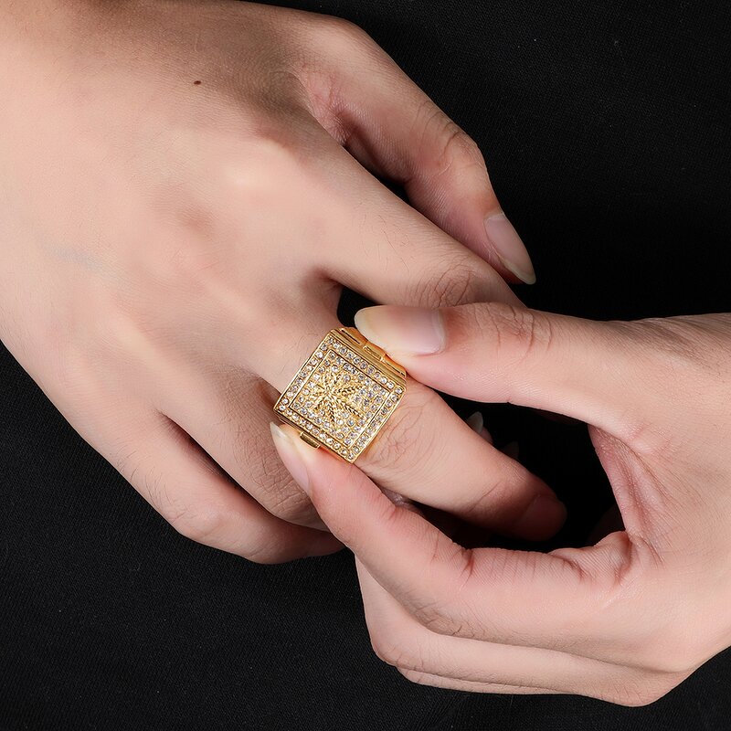 Stainless Steel Weed Maple Leaf Ring Factory - Iced Out Hip Hop for Men