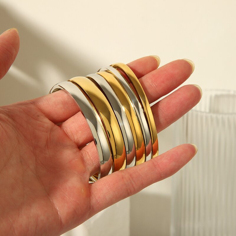 Waterproof Cuff Bracelet Factory - 4-8mm 18K Gold Plated Stainless Steel Chunky