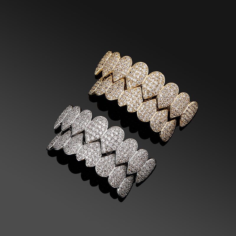 Mouth Grillz Factory - 14K White Gold Plated Iced Cubic Zirconia Teeth