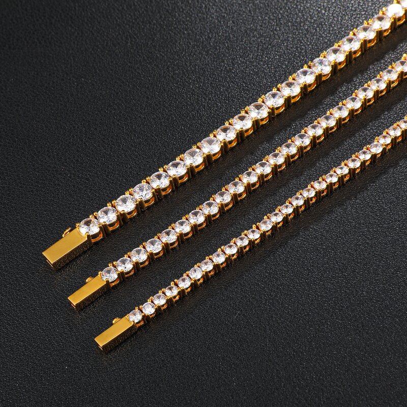 White Gold Tennis Chain Bracelet Manufacturer - 3-5mm Round Cut Iced Out CZ