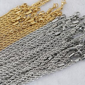 Gold Plated Rope Chain Necklace Manufacturer - 3-5mm Stainless Steel for Men Hip Hop