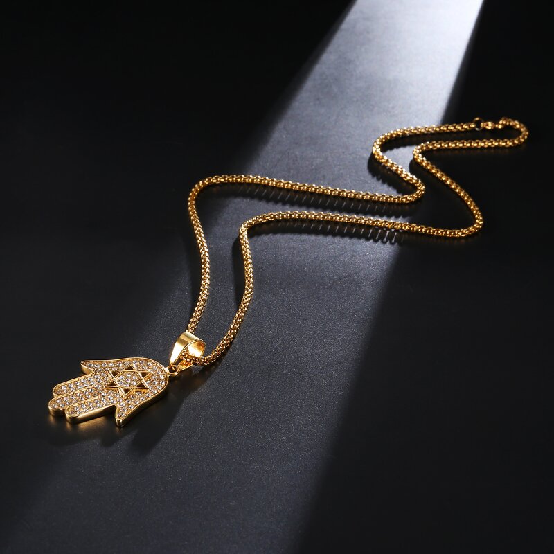 Stainless Steel Fatima Hand Pendant Manufacturer - Micro Paved Iced Out