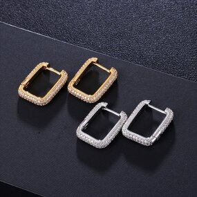 Hip Hop Jewelry Hook Earring Manufacturer - Zircon Square Gold Plated Stud
