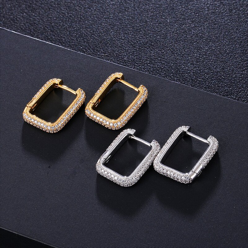 Hip Hop Jewelry Hook Earring Manufacturer - Zircon Square Gold Plated Stud