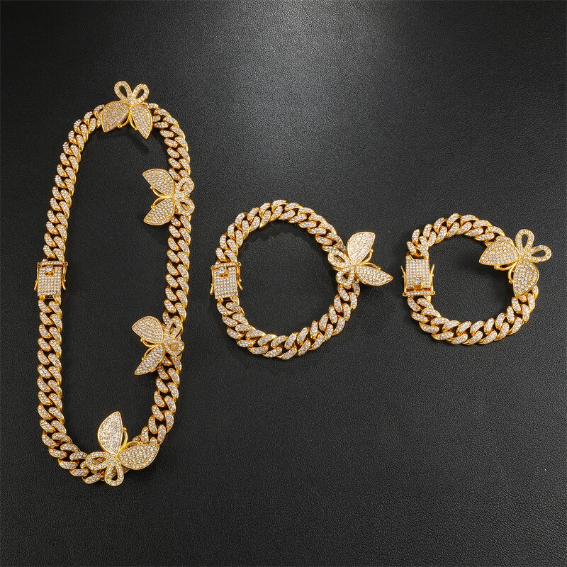 Butterfly Necklace Jewelry Set Factory - 13mm Alloy Choker Bracelet Hip Hop