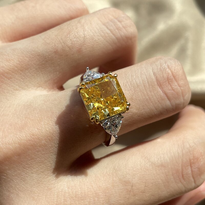 Iced Out Luxury Jewelry Ring Factory - 8A Cubic Zirconia Radiant Cut Big Diamond