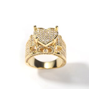 TikTok Viral Hip-hop Ring Factory - Brass Iced Out CZ Stone Gold Heart