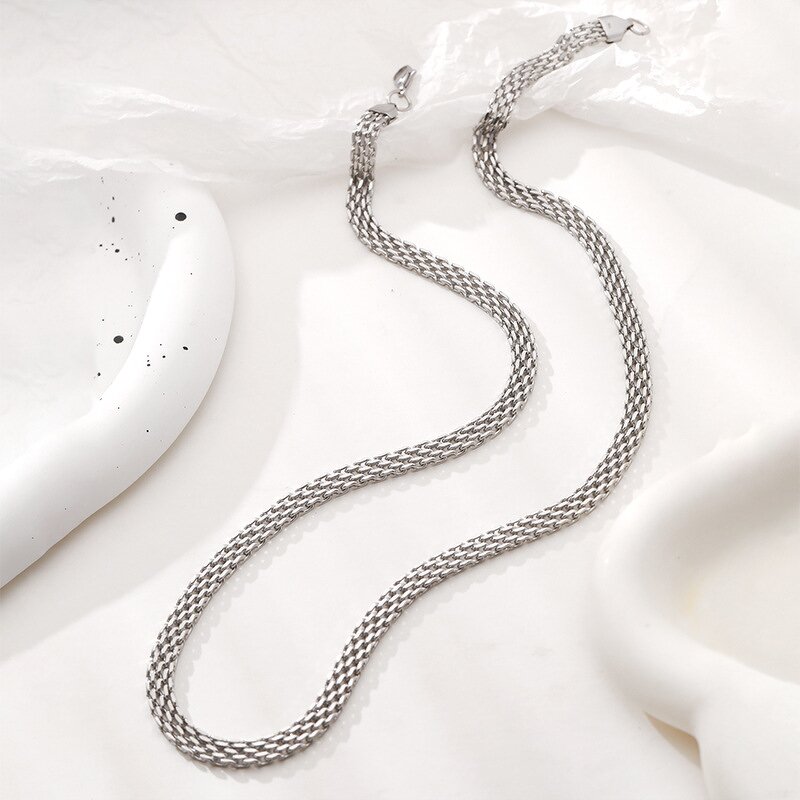 Stainless Steel Couple Necklace Jewelry Factory - Men's Statement Flat Mesh Chain