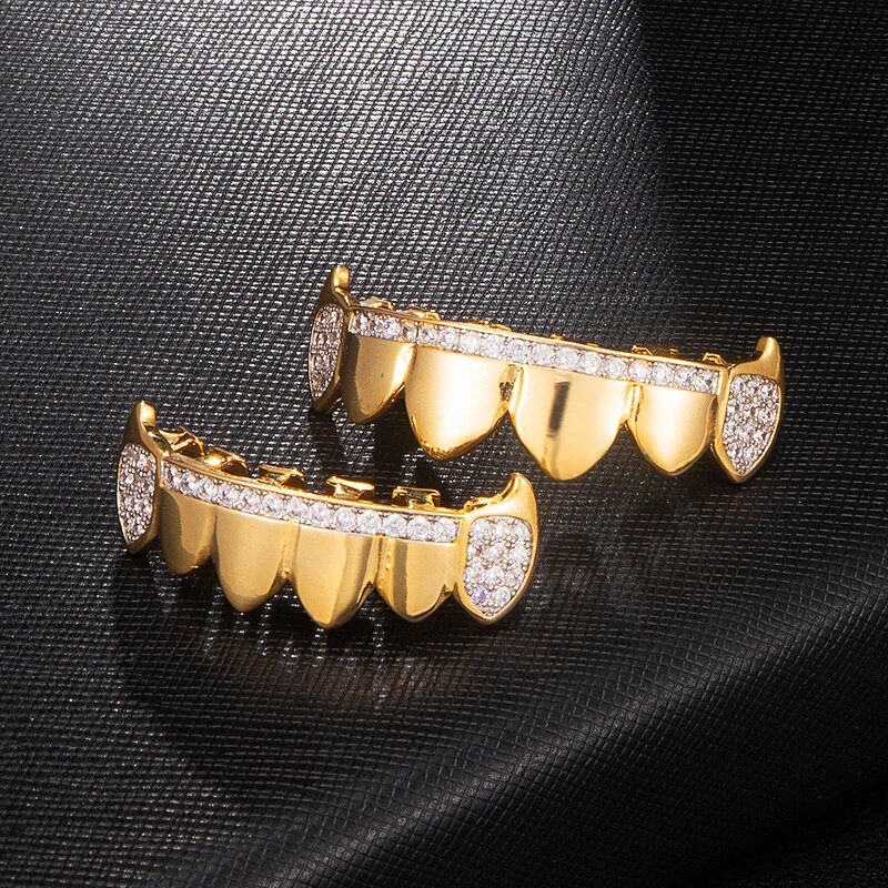 Hip Hop Grilzs Teeth Grillz Factory - CZ Stone Men Golden Tooth Popular