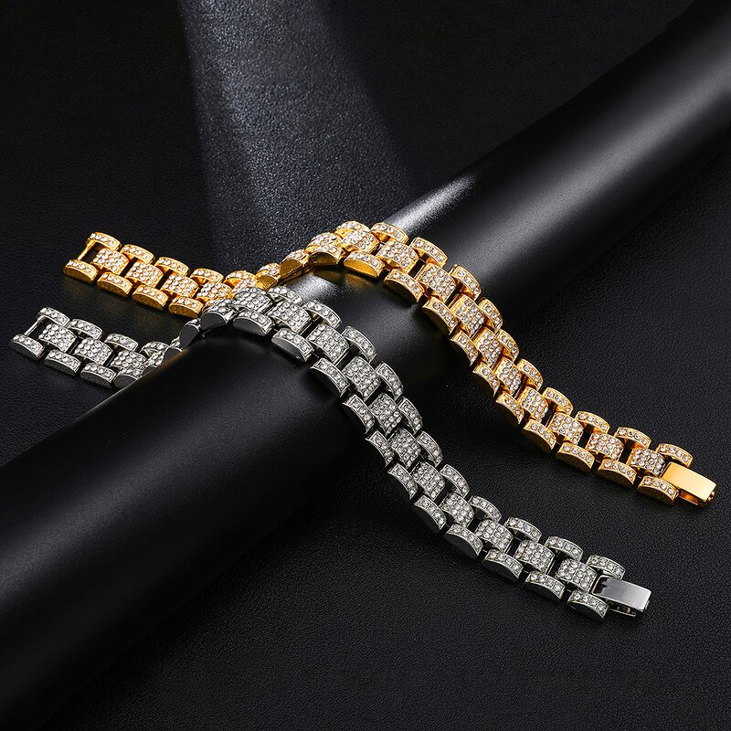 Yellow Gold Watch Link Bracelets Factory - 15mm Miami Chain for Men Wholesale