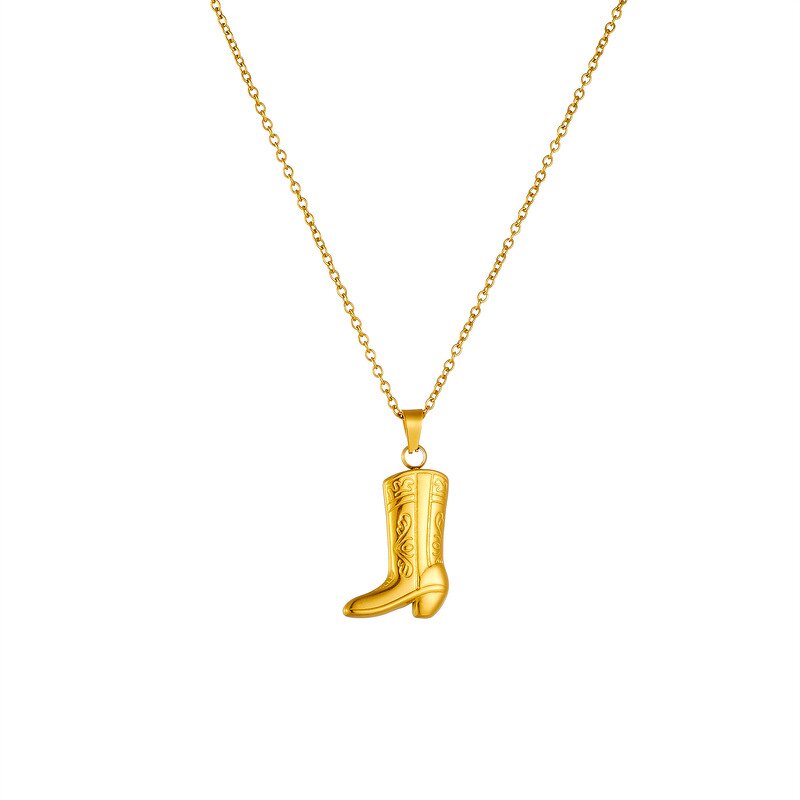 Dainty Cowgirl Charm Necklace Factory - Stainless Steel 18k Gold Plated Engraved