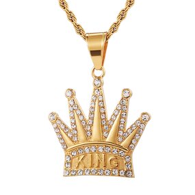 Stainless Steel Crown Pendant Factory - KING Hip Hop Necklace for Men