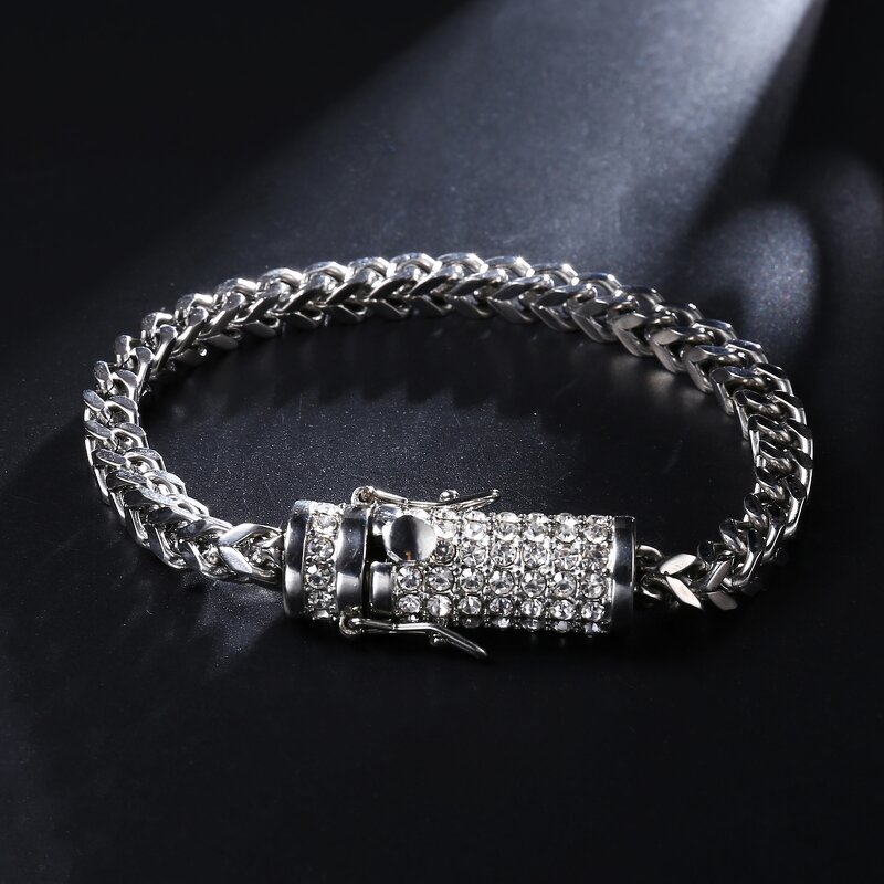 Iced Out Clasp Bracelet Manufacturer - 316L Stainless Steel Franco Chain