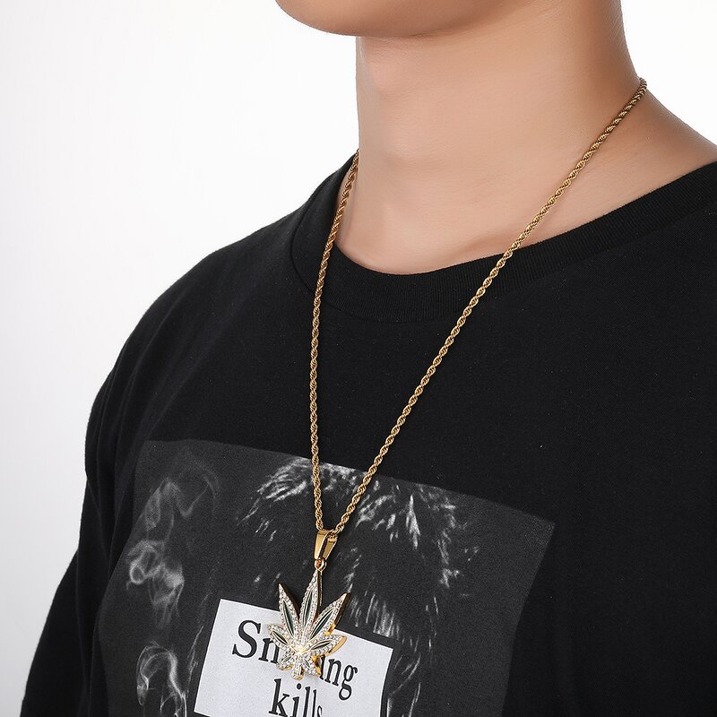 18k Gold Plated Maple Leaf Pendant Factory - Iced Out Hip Hop for Men