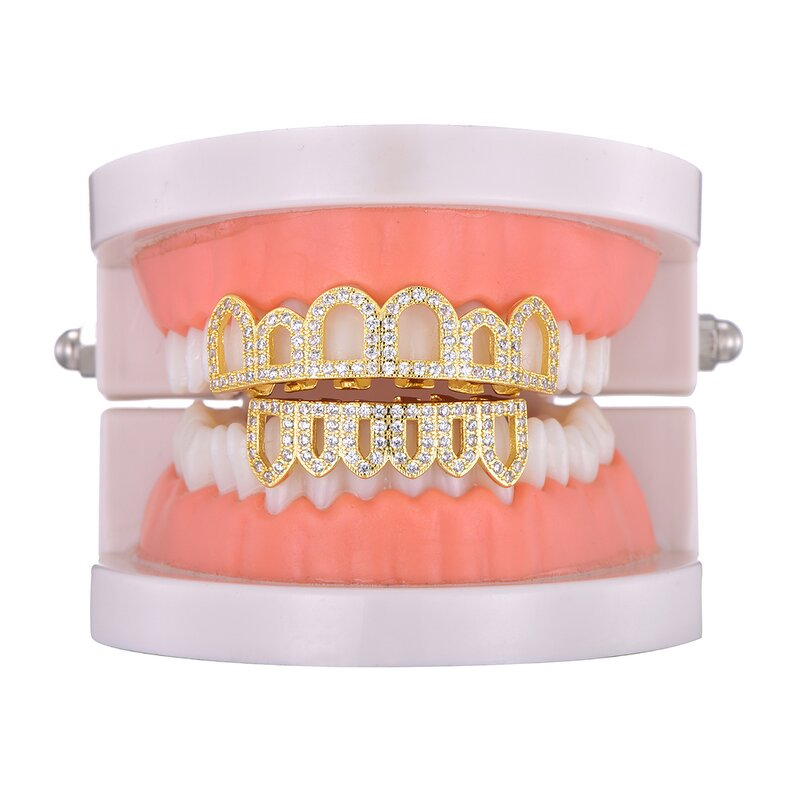 Double Zirconia Caps Grillz Factory - Two Teeth Top for Men Rapper Wholesale