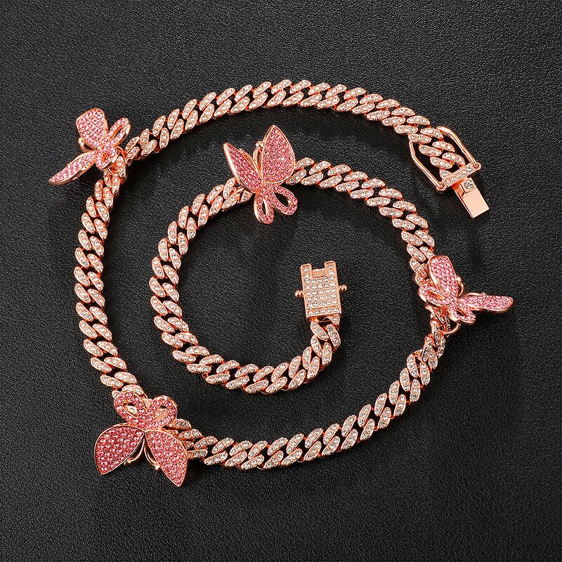 Gold Plated Cuban Butterfly Necklace Manufacturer - 8mm Iced Out for Women