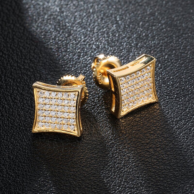 Cubic Zircon Brass Stud Earring Manufacturer - Square Bling Iced Out Full Paved