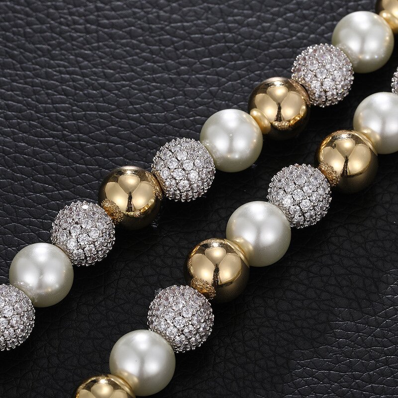 Imitation Pearl Chain Hip Hop Set Manufacturer - Gold Plated Iced Out Diamond