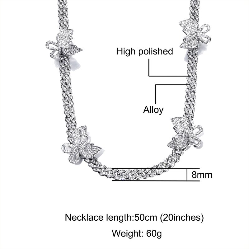 Gold Plated Cuban Butterfly Necklace Manufacturer - 8mm Iced Out for Women