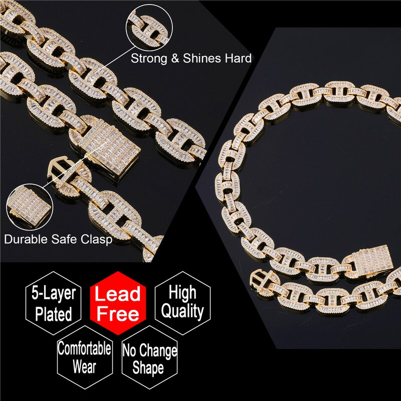 Sustainable Luxury Jewelry Set Factory - 15mm Baguette Mariner Cuban Chain