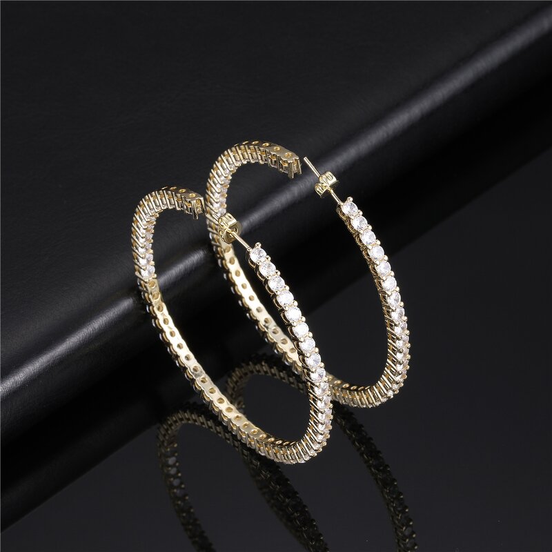 Gold Plated Hoop Diamond Earrings Factory - Iced Out Zircon Diamond Paved