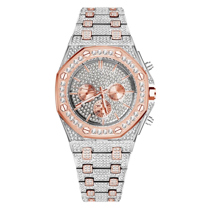 Iced Out CZ Crystal Watch Factory - Stainless Steel Diamond Bezel White Gold