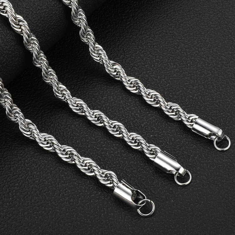 Gold Plated Rope Chain Necklace Manufacturer - 3-5mm Stainless Steel for Men Hip Hop