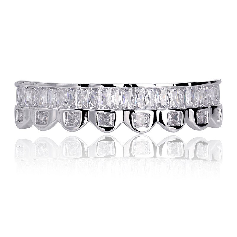 Double Zirconia Caps Grillz Manufacturer - Two Teeth Top for Men Rapper