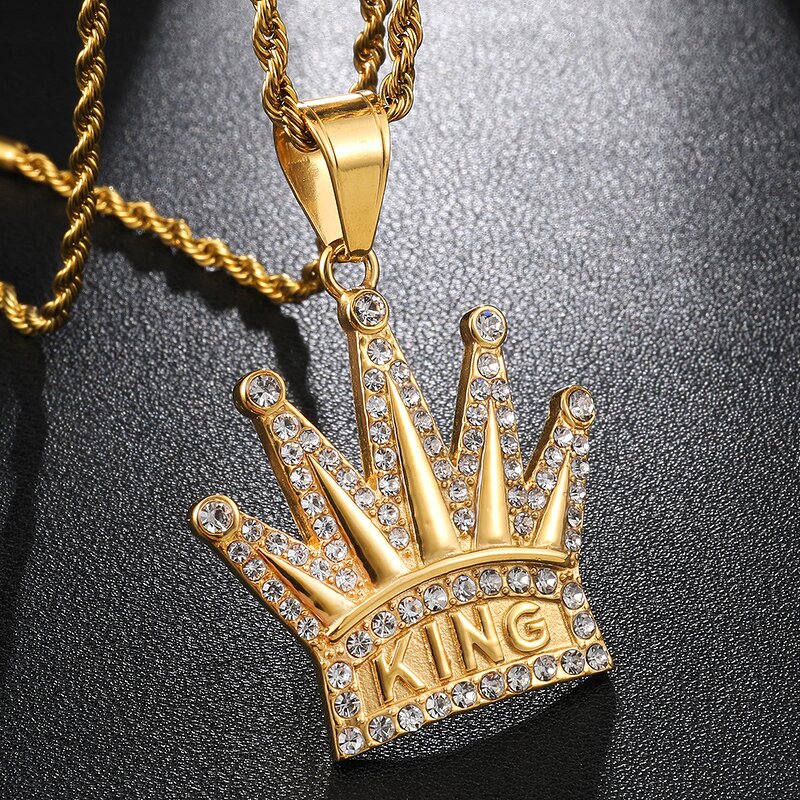 Stainless Steel Crown Pendant Factory - KING Hip Hop Necklace for Men
