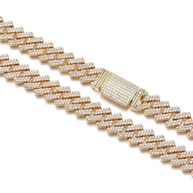 Hip Hop Jewelry Prong Cuban Chain Set Factory - 10mm Diamond Prong 18K Gold