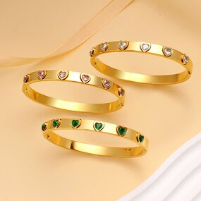 Luxury Stainless Steel Crystal Bracelet Manufacturer - 18K Gold Plated Heart Bangle
