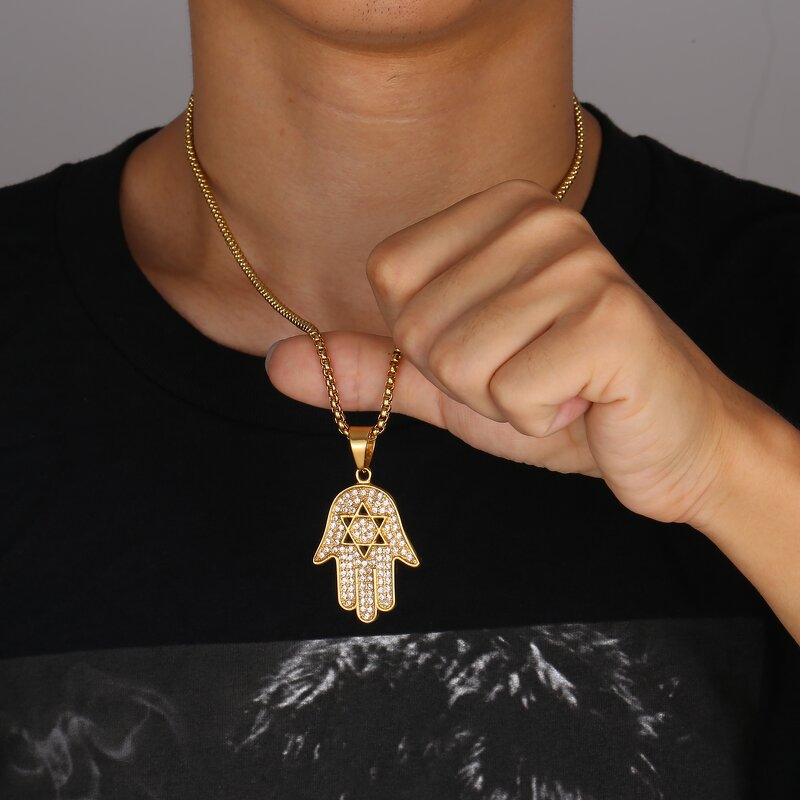 Stainless Steel Fatima Hand Pendant Manufacturer - Micro Paved Iced Out