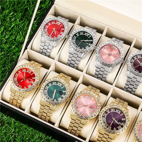 Iced Out Rhinestone Watches Factory - Pink Purple Dial Roman Numerals