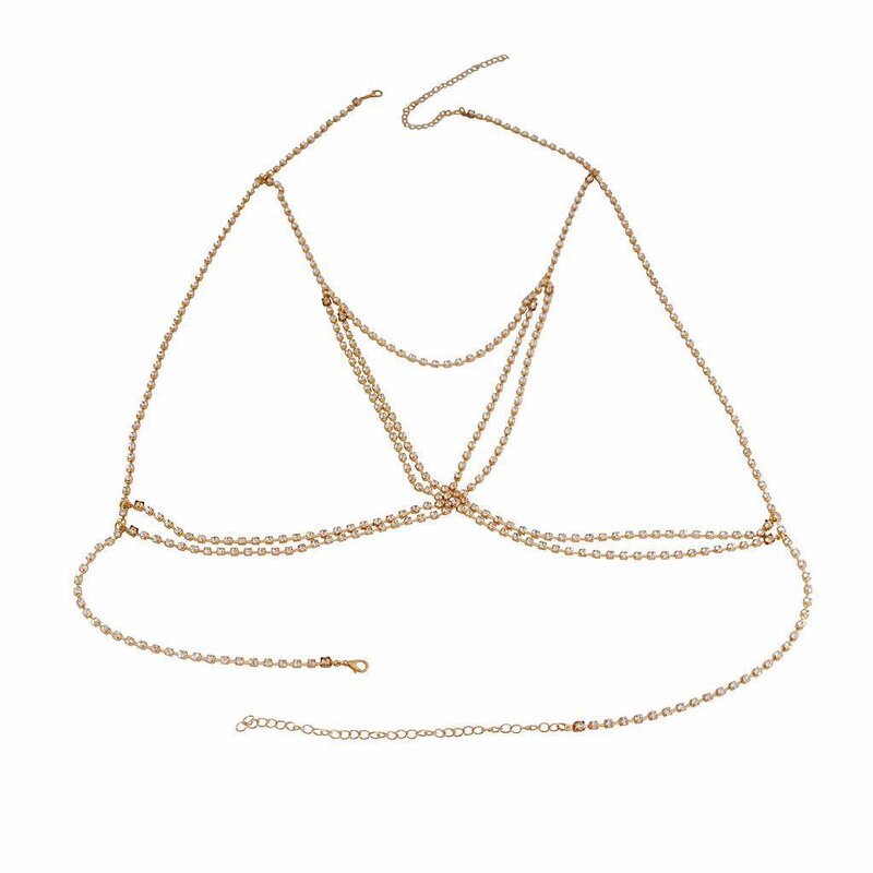 Sexy Bling Diamond Body Chain Manufacturer - Rhinestone Cross Bikini Bra Chain