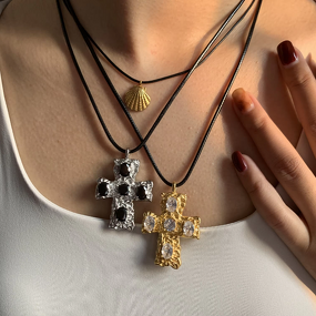 Vintage Waterproof Cross Necklace Manufacturer - Stainless Steel Zircon Chunky Pendant
