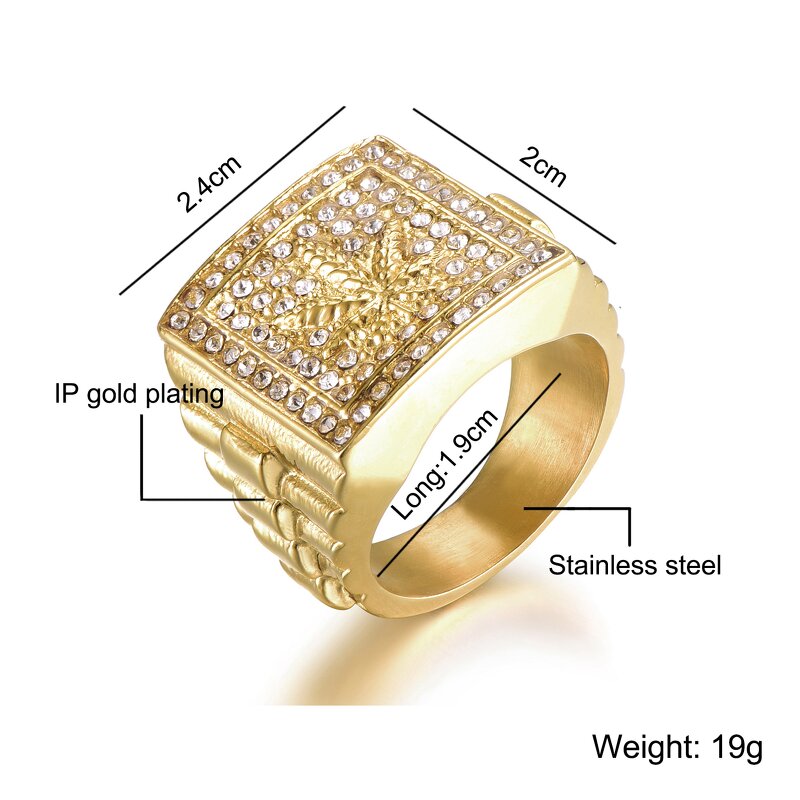 Stainless Steel Maple Leaf Ring Manufacturer - 20mm Gold Pattern for Men Women