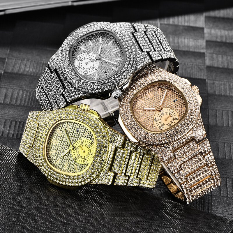 Iced Out Square Diamond Watch Manufacturer - Hip Hop Luxury 18K Gold Bezel