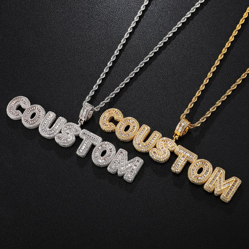Rapper Style Hip Hop Jewelry Pendant Manufacturer - Iced Out CZ Custom Name Baguette