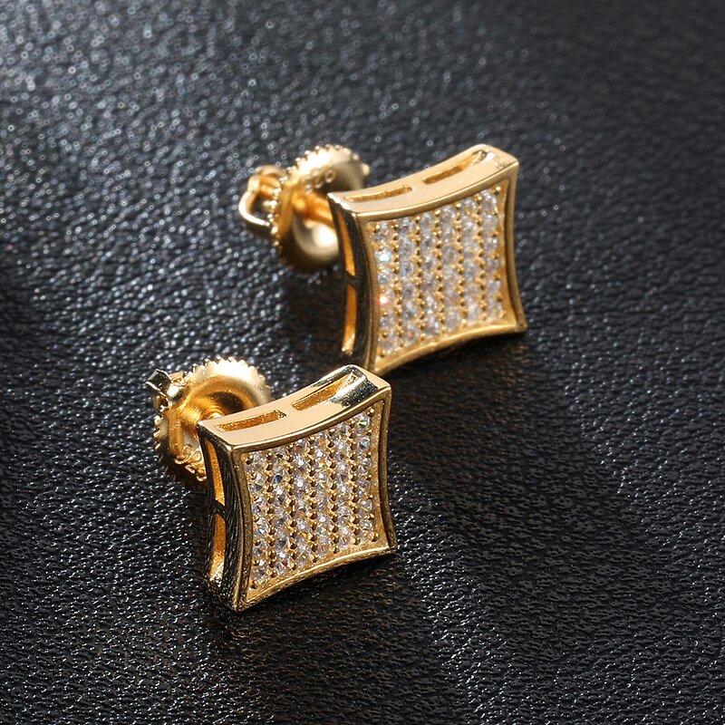 Cubic Zircon Brass Stud Earring Manufacturer - Square Bling Iced Out Full Paved