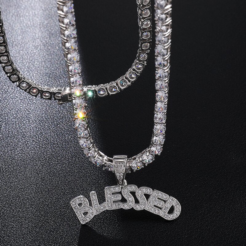 Brass BLESSED Letters Pendant Manufacturer - Iced Out Bubble Necklace for Men