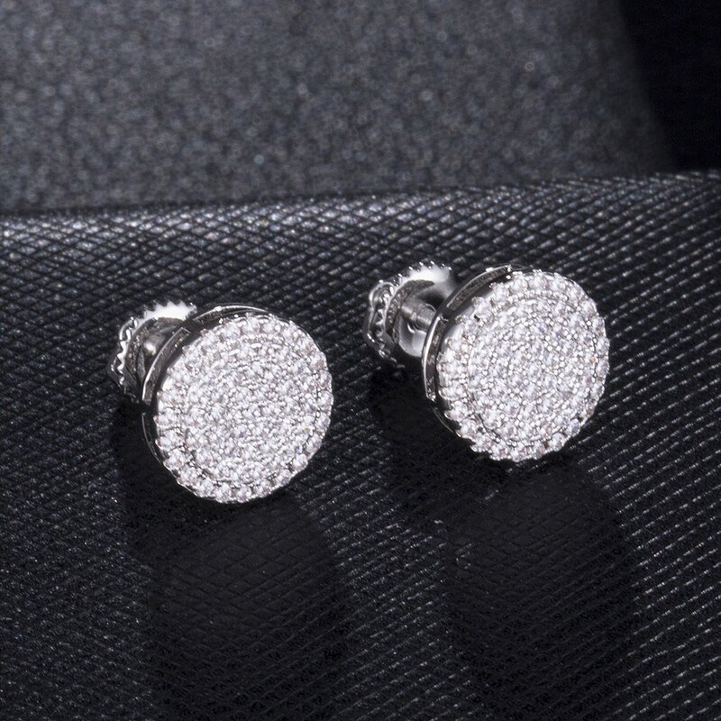 Cubic Zircon Brass Stud Earring Factory - Round Bling Iced Out Full Paved
