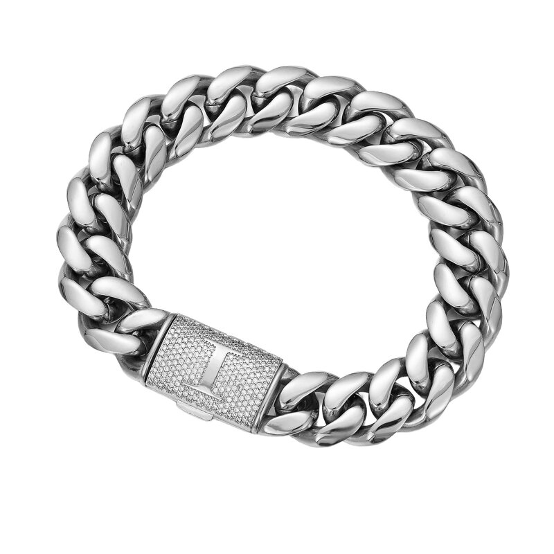 Custom Titanium Curb Cuban Chain Factory - 14mm Miami Stainless Steel with CZ