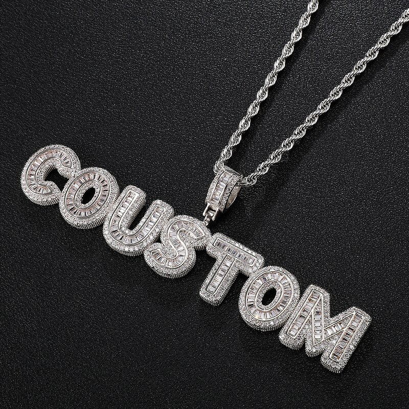 Rapper Style Hip Hop Jewelry Pendant Manufacturer - Iced Out CZ Custom Name Baguette