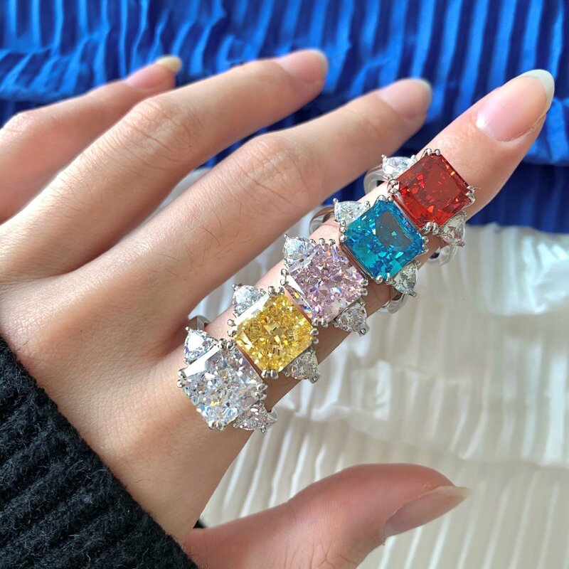 Iced Out Luxury Jewelry Ring Factory - 8A Cubic Zirconia Radiant Cut Big Diamond