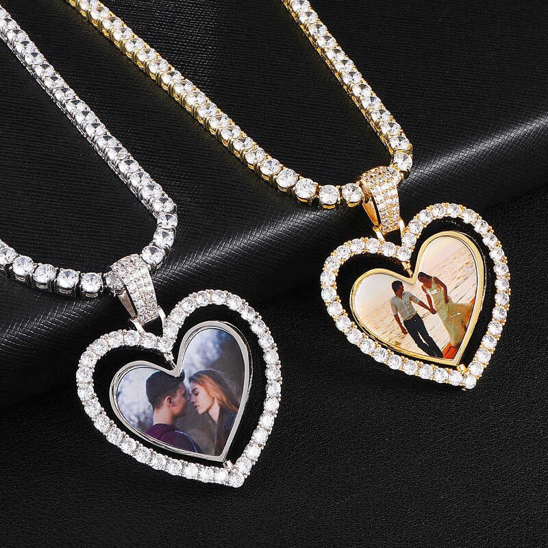 Hip Hop Jewelry Memory Medallions Necklace Factory - Two Side Rotary Heart Custom