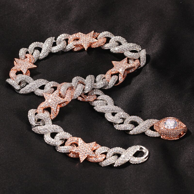 Hip Hop Jewelry Two Tone Cuban Chain Factory - 16mm Eye Clasp Choker Necklace