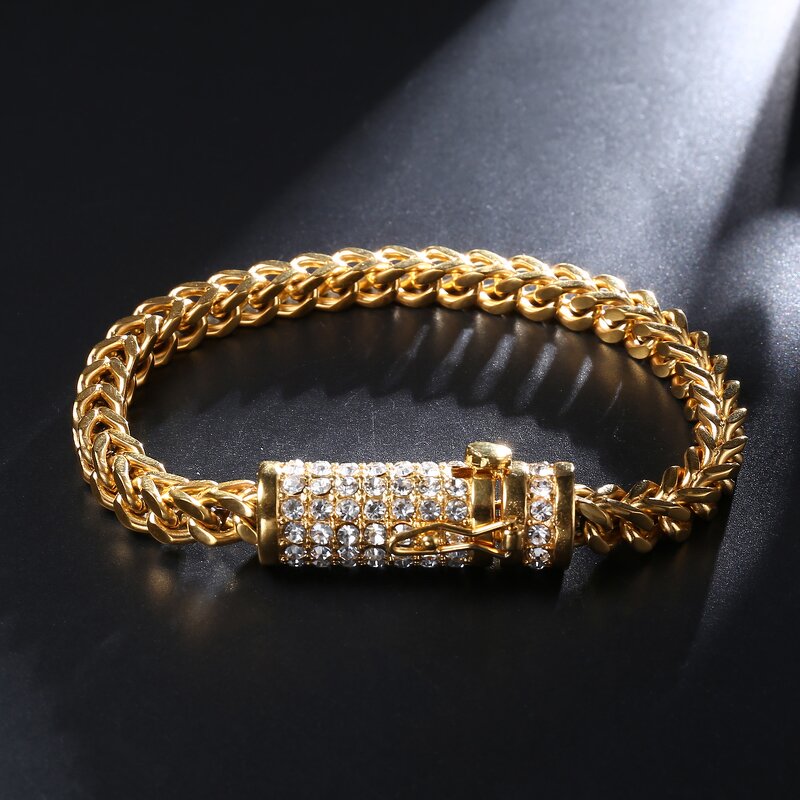 Iced Out Clasp Bracelet Manufacturer - 316L Stainless Steel Franco Chain