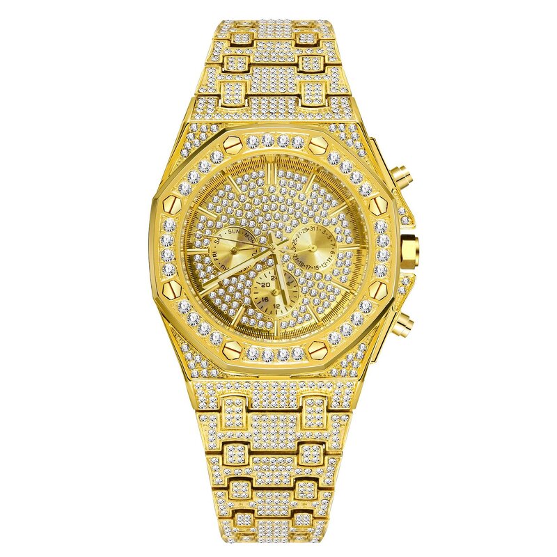 Iced Out CZ Crystal Watch Factory - Stainless Steel Diamond Bezel White Gold