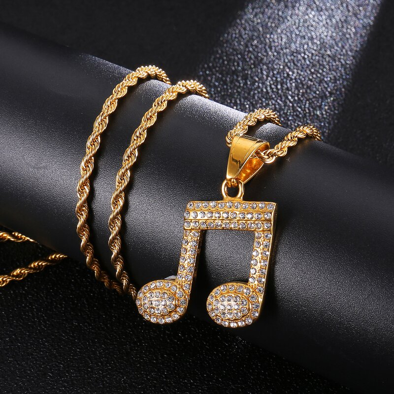 Stainless Steel Music Note Pendant Factory - Micro Paved Iced Out for Men Women